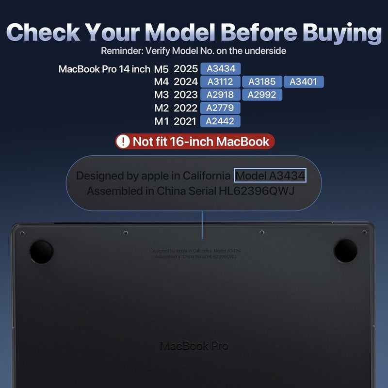 soonjet غطاء لجهاز MacBook Pro مقاس 14 بوصة 2025-2021 | M5 M4 M3 M2 M1 Pro/Max | تطابق 100% مع اللون الرسمي | غطاء صلب واقي للكمبيوتر المحمول | أسود فضائي شفاف - Image 3